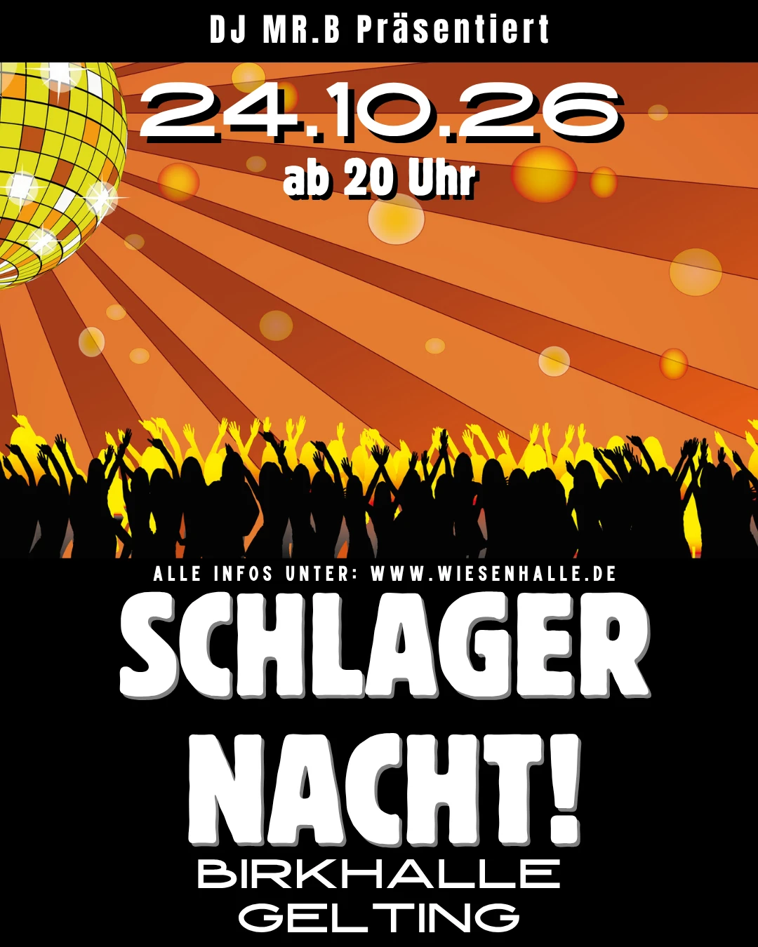 Plakat: Schlager Nacht, Samstag, 24. Oktober 2026
